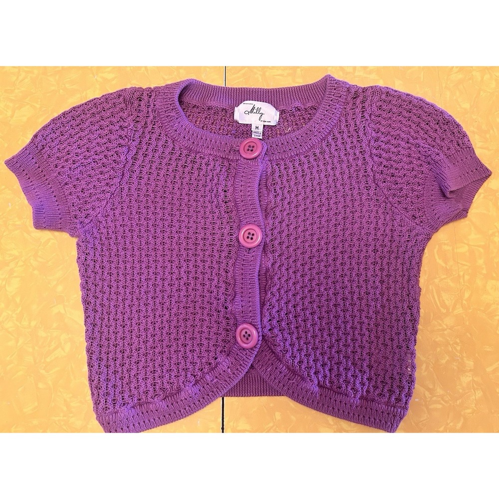 Milly Of New York Purple Cropped Cardigan Womens M Y2K 00s Secretary